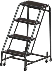 Ballymore - 38" 4 Step Ladder - Rolling Safety Ladder, 450 Lb Capacity, 38" Platform Height, 30" Base Width x 31" Base Depth, Perforated Tread - Strong Tooling