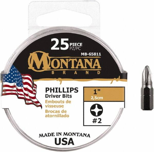 Montana - #2 Phillips Screwdriver Bit - 1/4" Hex Drive, 1" OAL - Strong Tooling