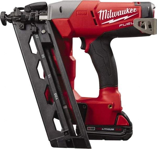 Milwaukee Tool - Cordless Finish Nailer Kit - 16 Gauge Nail Diam, 1-1/4 to 2-1/2" Long Nail, Lithium-Ion Batteries Included - Strong Tooling