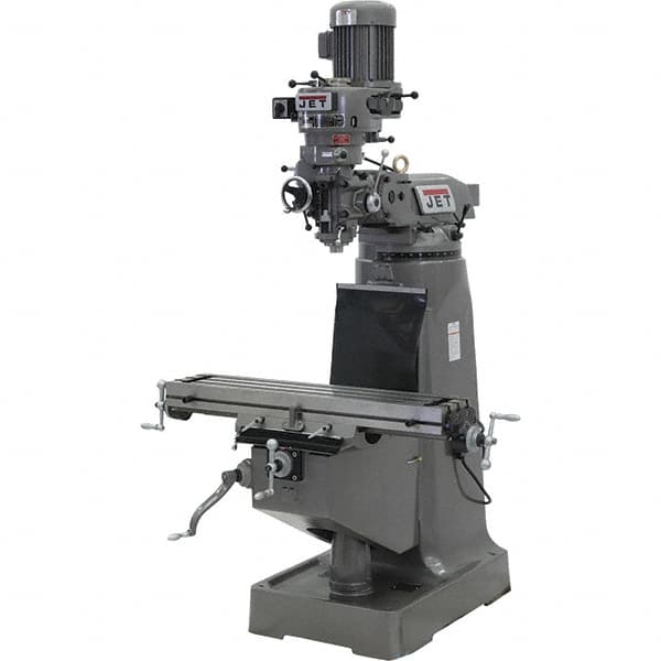 Jet - 9" Table Width x 42" Table Length, Step Pulley Control, 1 Phase Knee Milling Machine - 3 hp - Strong Tooling