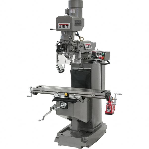 Jet - 10" Table Width x 50" Table Length, Electronic Variable Speed Control, 3 Phase Knee Milling Machine - R8 Spindle Taper, 3 hp - Strong Tooling