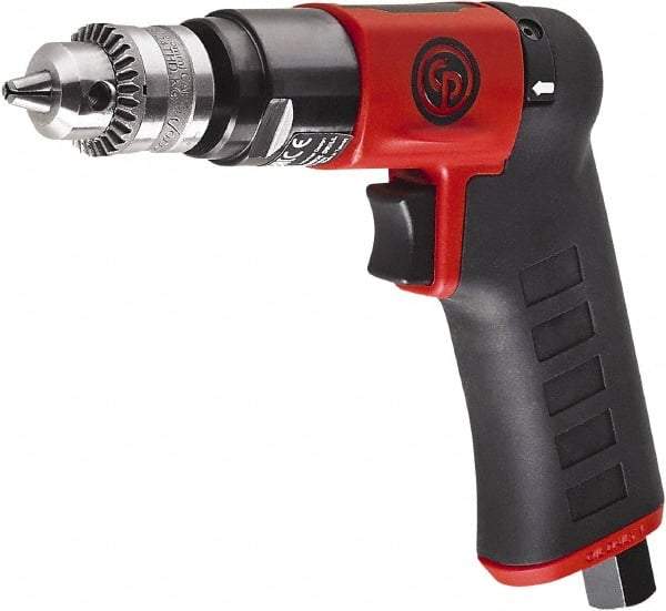 Chicago Pneumatic - 1/4" Reversible Keyed Chuck - Pistol Grip Handle, 2,800 RPM, 0.3 hp, 90 psi - Strong Tooling