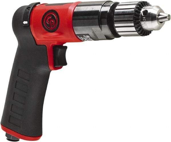 Chicago Pneumatic - 3/8" Reversible Keyed Chuck - Pistol Grip Handle, 2,100 RPM, 0.5 hp, 90 psi - Strong Tooling