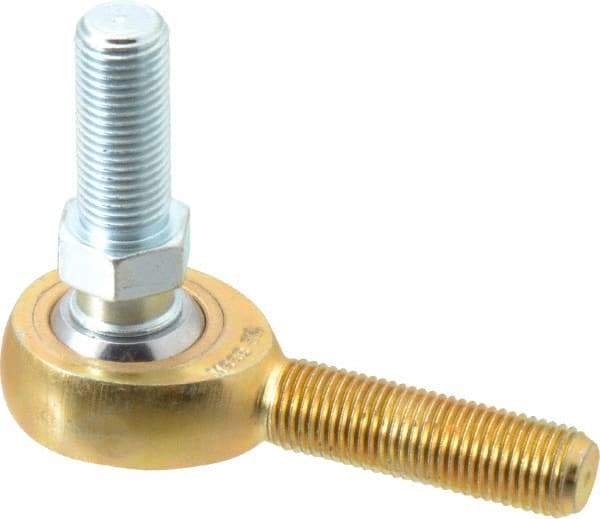 Made in USA - 3/8" ID, 1" Max OD, 4,012 Lb Max Static Cap, Male Spherical Rod End with Stud - 3/8-24 RH, Steel with Bronze Raceway - Strong Tooling