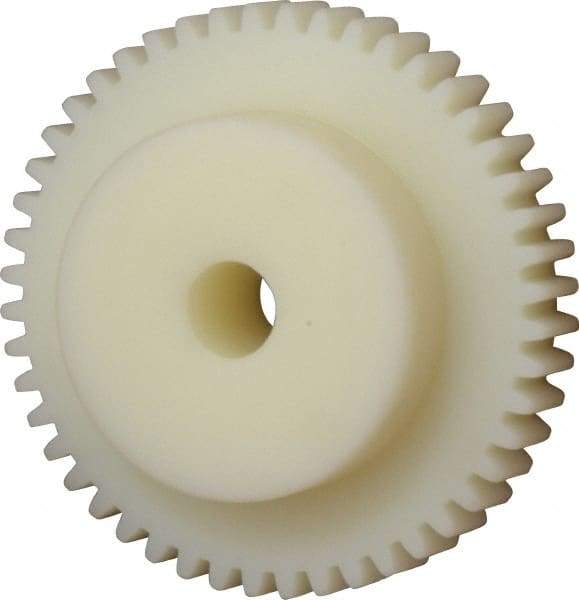 Poly Hi Solidur - 16 Pitch, 3" Pitch Diam, 48 Tooth Spur Gear - 1/2" Face Width, 1/2" Bore Diam, 2" Hub Diam, Nylon - Strong Tooling