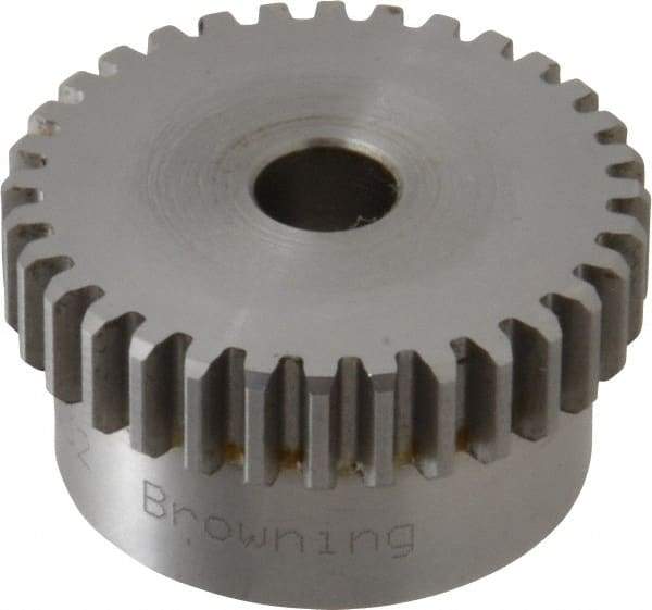 Browning - 20 Pitch, 1.6" Pitch Diam, 32 Tooth Spur Gear - 3/8" Bore Diam, 1-7/16" Hub Diam, Steel - Strong Tooling