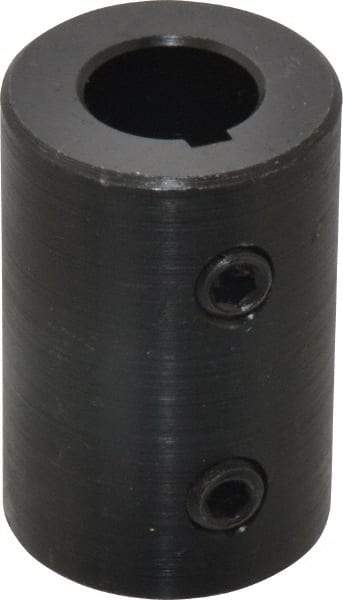 Climax Metal Products - 1/2" Inside x 1" Outside Diam, Mild Steel Set Screw Rigid Coupling with keyway - 1-1/2" Long x 1/8" Keyway Width x 1/16" Keyway Depth - Strong Tooling