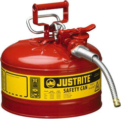 Justrite - 2.5 Gal Galvanized Steel Type II Safety Can - 12" High x 11-3/4" Diam, Red with Yellow - Strong Tooling