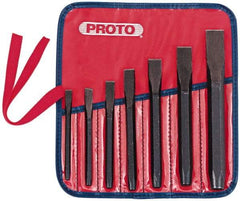 Proto - 7 Piece Cold Chisel Set - 10-11/16" OAL, Steel, Sizes Included 5/16 to 7/8" - Strong Tooling