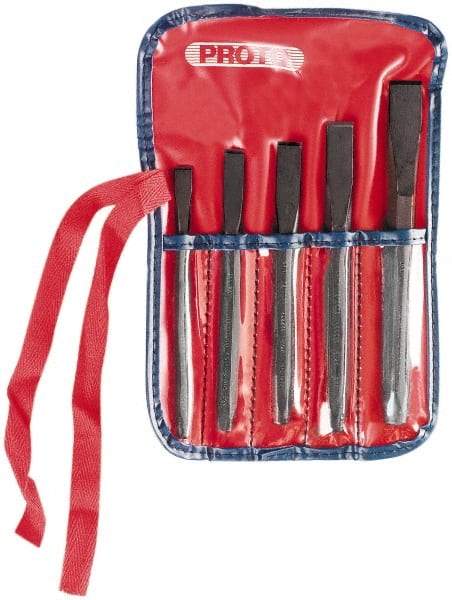 Proto - 5 Piece Cold Chisel Set - 7-1/2" OAL, Steel, Sizes Included 5/16 to 5/8" - Strong Tooling