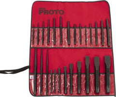 Proto - 26 Piece Punch & Chisel Set - 1/4 to 1-3/16" Chisel, 3/32 to 1/4" Punch, Hex Shank - Strong Tooling