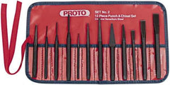 Proto - 12 Piece Punch & Chisel Set - 3/16 to 1/2" Chisel, 3/32 to 3/8" Punch, Hex Shank - Strong Tooling