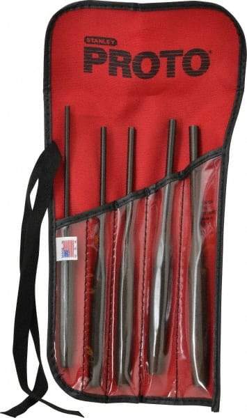 Proto - 5 Piece, 5/32 to 5/16", Pin Punch Set - Hex Shank, Steel, Comes in Tool Roll - Strong Tooling