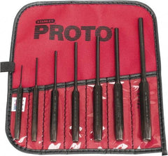 Proto - 7 Piece, 1/16 to 1/4", Pin Punch Set - Hex Shank, Steel, Comes in Tool Roll - Strong Tooling