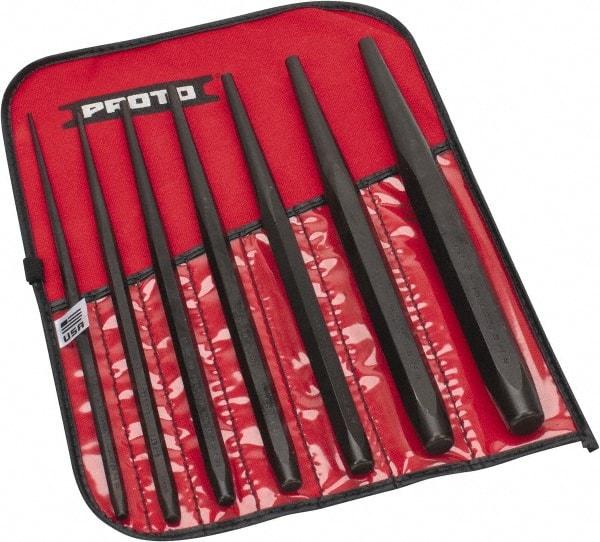 Proto - 7 Piece, 3/32 to 3/8", Drift Punch Set - Hex Shank, Steel, Comes in Tool Roll - Strong Tooling