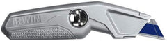 Irwin - Fixed Utility Knife - 5-3/4" Blade, Silver Aluminum Handle, 3 Blades Included - Strong Tooling