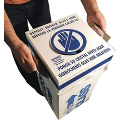 Dynalon Labware - 14 Gal White Rectangle Recycling Container - Cardboard with Plastic Liner, Blue Safety Graphic, Lid Included - Strong Tooling