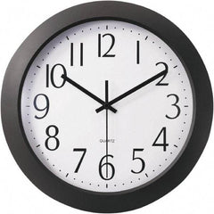 Universal One - 9-1/2 Inch Diameter, White Face, Dial Wall Clock - Analog Display, Black Case, Runs on AA Battery - Strong Tooling