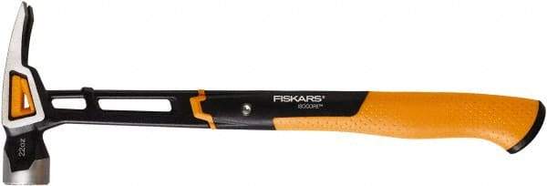 Fiskars - 22 oz Head, Straight Framing Hammer - 16" OAL, Forged Steel Head, 1-5/16" Face Diam, Milled Face - Strong Tooling