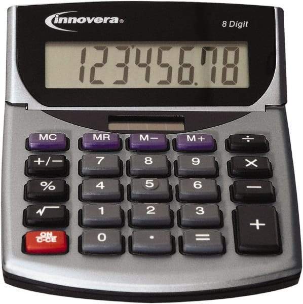 innovera - 8-Digit LCD Portable Calculator - Silver & Black, Solar & Battery Powered, 8.19" Long x 5.98" Wide - Strong Tooling