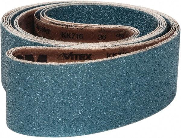 VSM - 4" Wide x 36" OAL, 50 Grit, Zirconia Alumina Abrasive Belt - Zirconia Alumina, Coarse, Coated, X Weighted Cloth Backing, Wet/Dry, Series ZK713X - Strong Tooling