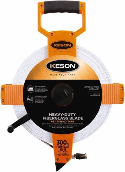 Keson - 300' x 1/2" Tape Measure - 1/8, 1/10 & 1/100" Graduation - Strong Tooling