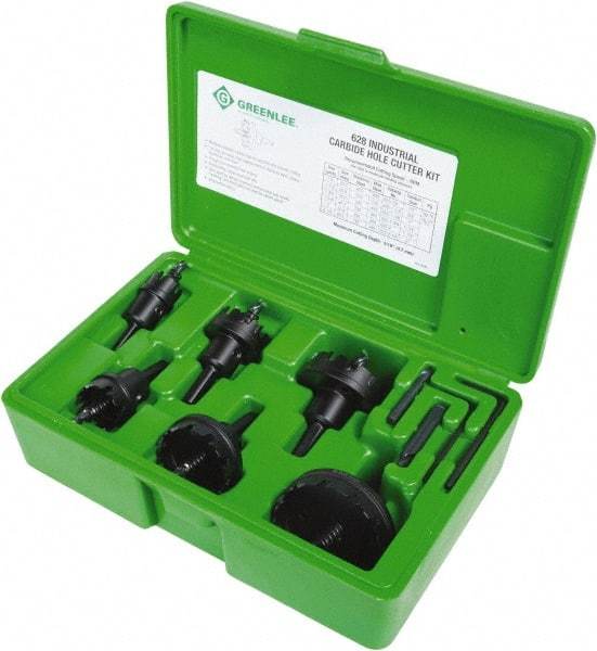 Greenlee - 11 Piece, 7/8 to 2-1/2" Cutter Diam, 0.187" Cutting Depth, Carbide Annular Cutter Set - Oxide Finish - Strong Tooling