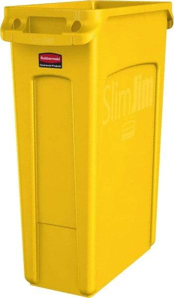 Rubbermaid - 23 Gal Yellow Rectangle Trash Can - Polyethylene, None Graphic, 30" High x 22" Long x 11" Wide, Lid Not Included - Strong Tooling