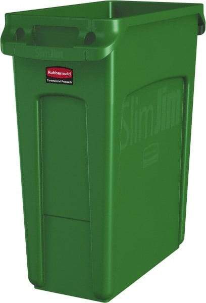 Rubbermaid - 16 Gal Green Rectangle Trash Can - Polyethylene, None Graphic, 25" High x 22" Long x 11" Wide, Lid Not Included - Strong Tooling