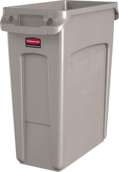 Rubbermaid - 16 Gal Beige Rectangle Trash Can - Polyethylene, None Graphic, 25" High x 22" Long x 11" Wide, Lid Not Included - Strong Tooling