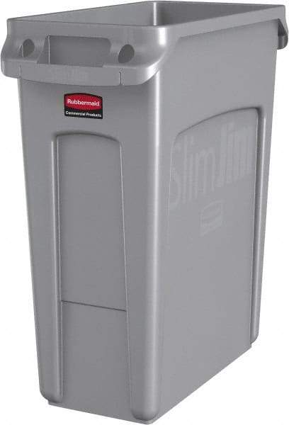 Rubbermaid - 16 Gal Gray Rectangle Trash Can - Polyethylene, None Graphic, 25" High x 22" Long x 11" Wide, Lid Not Included - Strong Tooling