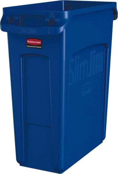 Rubbermaid - 16 Gal Blue Rectangle Trash Can - Polyethylene, None Graphic, 25" High x 22" Long x 11" Wide, Lid Not Included - Strong Tooling