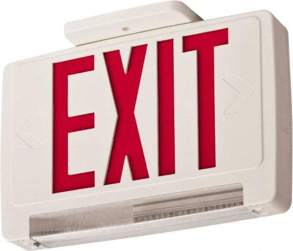 Lithonia Lighting - 1 Face, 2.32 Watt, White, Thermoplastic, LED, Illuminated Exit Sign - 120/277 VAC, Nickel Cadmium, Surface Mounted, Wall Mounted - Strong Tooling