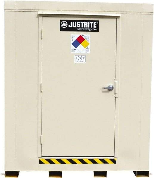 Justrite - 4 Drum, 71 Gal Sump Capacity, Locker - 6' Long x 5-1/2' Wide x 6.25' High, Galvanized Steel - Strong Tooling