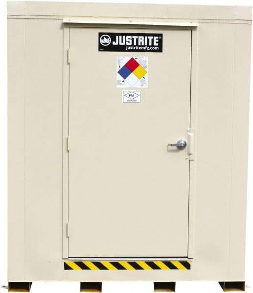 Justrite - 12 Drum, 205 Gal Sump Capacity, Locker - 7.33' Long x 10' Wide x 8' High, Galvanized Steel - Strong Tooling