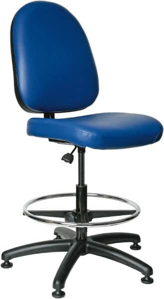 Bevco - 20 to 27-1/2" High Adjustable Height Swivel Stool - 27" Wide x 27" Deep, Vinyl Seat, Blue - Strong Tooling