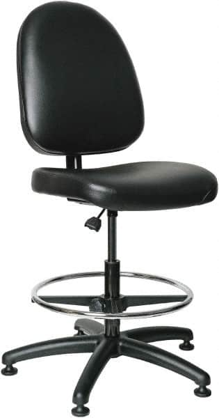 Bevco - 20 to 27-1/2" High Adjustable Height Swivel Stool - 27" Wide x 27" Deep, Vinyl Seat, Black - Strong Tooling