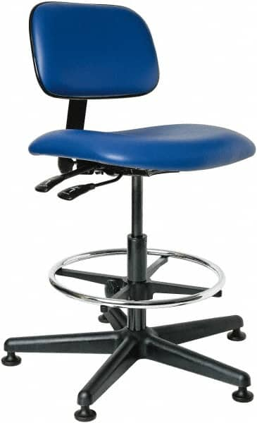 Bevco - 19-1/2 to 27" High Adjustable Height Swivel Stool - 27" Wide x 27" Deep, Vinyl Seat, Blue - Strong Tooling