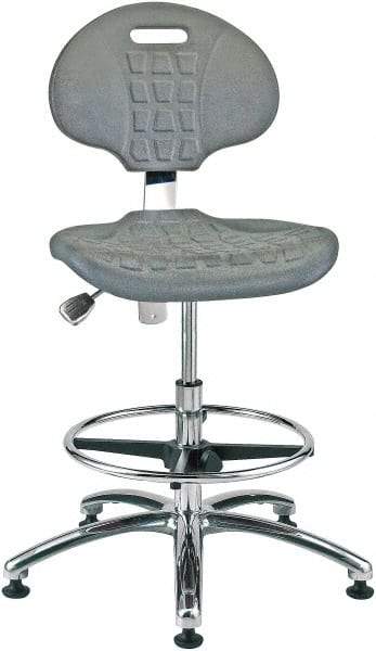 Bevco - 20-1/2 to 30-1/2" High Adjustable Height Swivel Stool - 27" Wide x 27" Deep, Polyurethane Seat, Gray - Strong Tooling