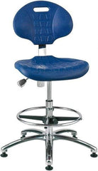 Bevco - 20-1/2 to 30-1/2" High Adjustable Height Swivel Stool - 27" Wide x 27" Deep, Polyurethane Seat, Blue - Strong Tooling