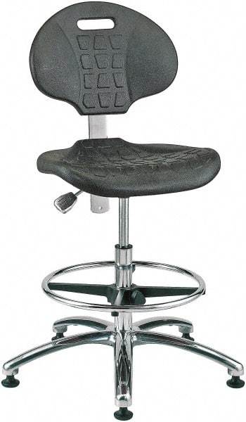 Bevco - 20-1/2 to 30-1/2" High Adjustable Height Swivel Stool - 27" Wide x 27" Deep, Polyurethane Seat, Black - Strong Tooling