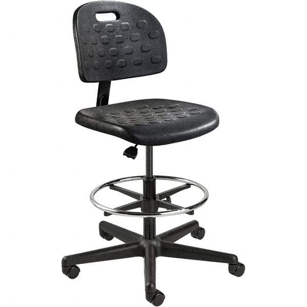 Bevco - 22-1/4 to 32" High Adjustable Height Swivel Stool - 27" Wide x 27" Deep, Polyurethane Seat, Black - Strong Tooling