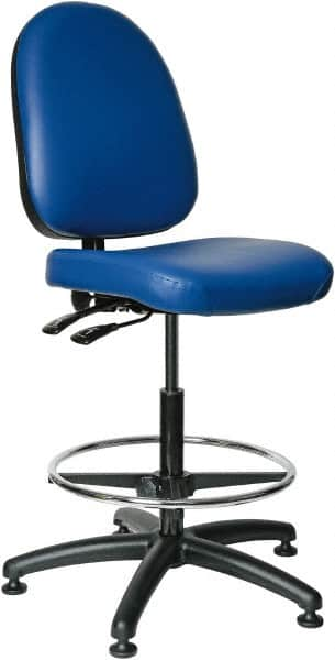 Bevco - 24 to 34" High Adjustable Height Swivel Stool - 27" Wide x 27" Deep, Vinyl Seat, Blue - Strong Tooling