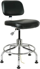 Bevco - 20 to 25" High Adjustable Height Swivel Stool - 27" Wide x 22" Deep, ESD Vinyl Seat, Black - Strong Tooling