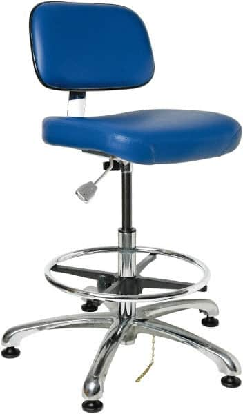 Bevco - 19 to 26-1/2" High Adjustable Height Swivel Stool - 27" Wide x 27" Deep, ESD Vinyl Seat, Blue - Strong Tooling