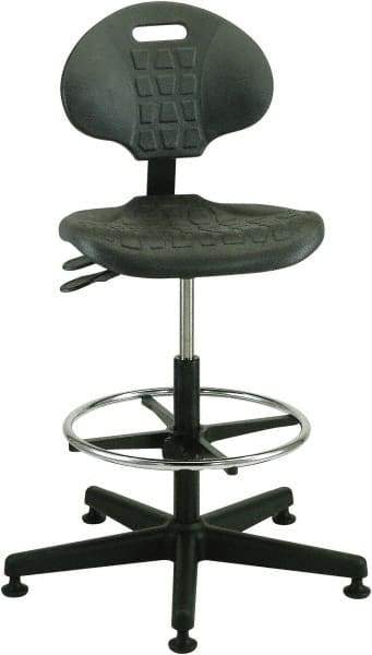 Bevco - 21 to 31" High Adjustable Height Swivel Stool - 27" Wide x 27" Deep, Polyurethane Seat, Black - Strong Tooling