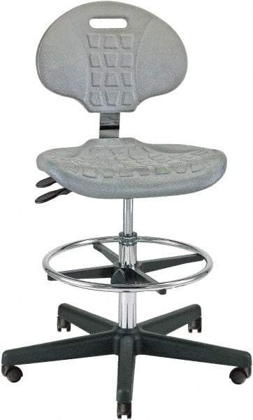 Bevco - 21 to 31" High Adjustable Height Swivel Stool - 27" Wide x 27" Deep, Polyurethane Seat, Gray - Strong Tooling