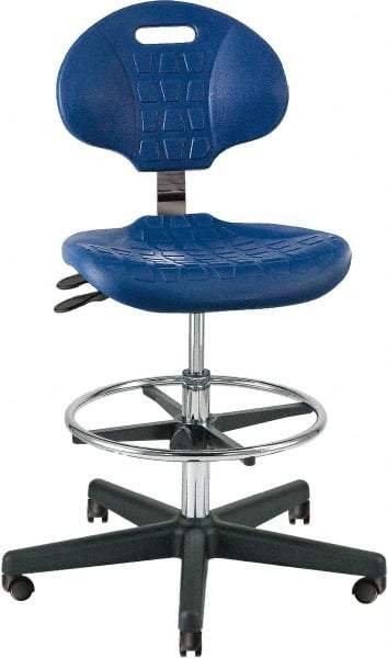 Bevco - 21 to 31" High Adjustable Height Swivel Stool - 27" Wide x 27" Deep, Polyurethane Seat, Blue - Strong Tooling