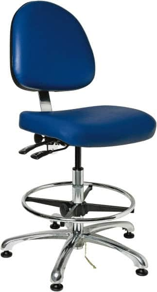 Bevco - 19 to 26-1/2" High Adjustable Height Swivel Stool - 27" Wide x 27" Deep, ESD Vinyl Seat, Blue - Strong Tooling