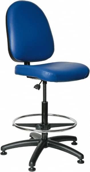 Bevco - 24 to 34" High Adjustable Height Swivel Stool - 27" Wide x 27" Deep, Vinyl Seat, Blue - Strong Tooling